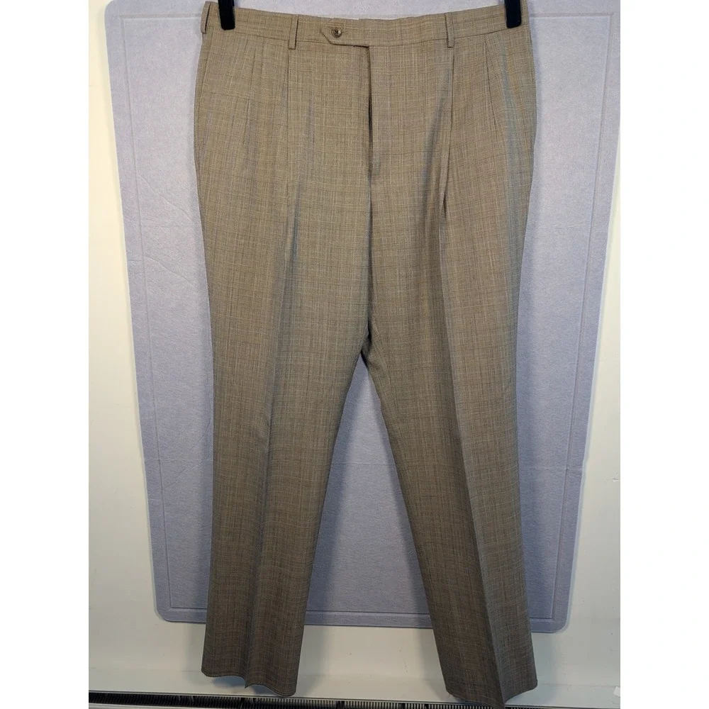Corbin Suit Mens 48W 42L Tan Glen Plaid 100% Wool 2pc 90s Vintage NWT Defect
